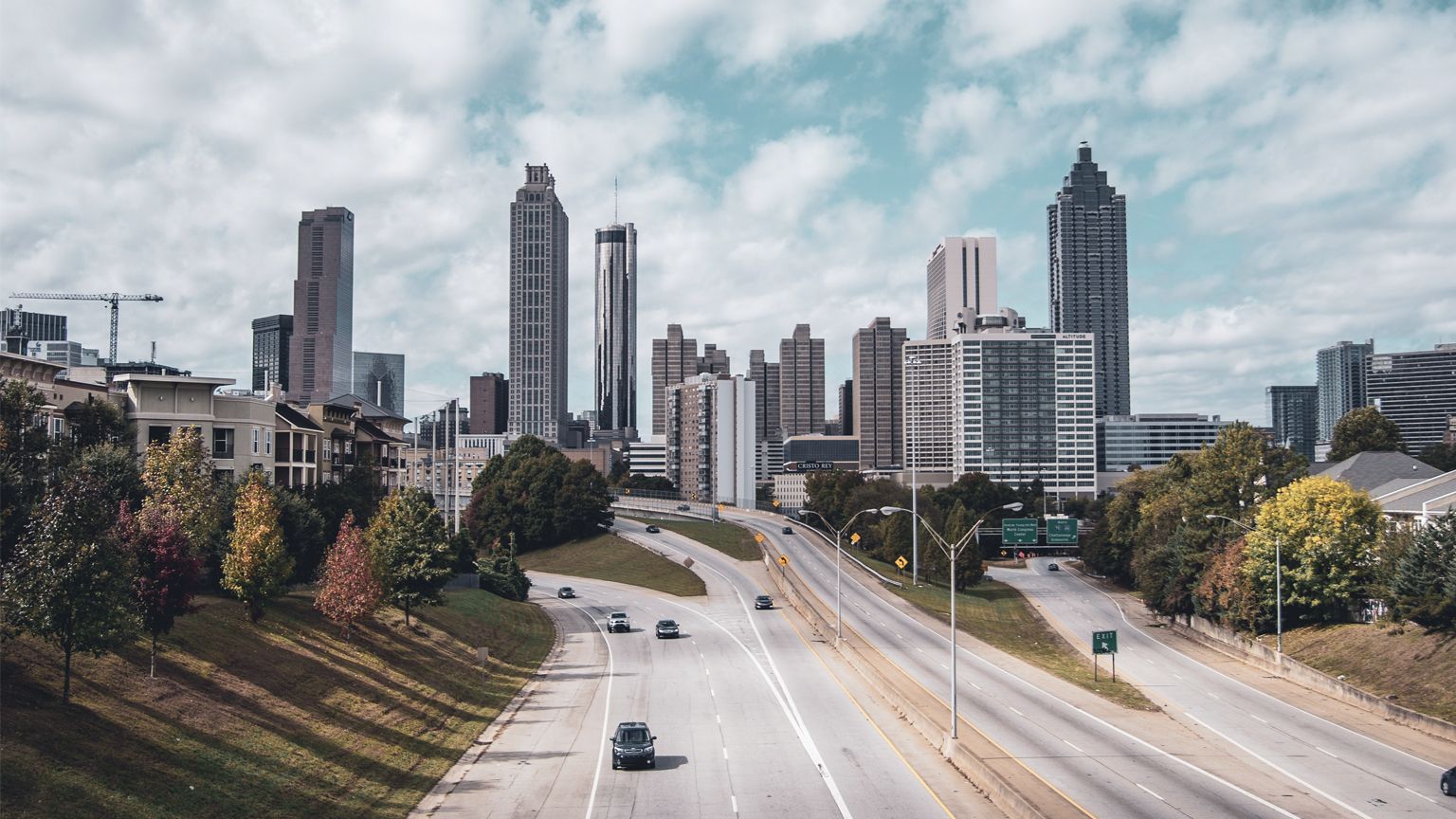 The Atlanta skyline as seen from a bridge over the I-75/85 access road in Midtown.