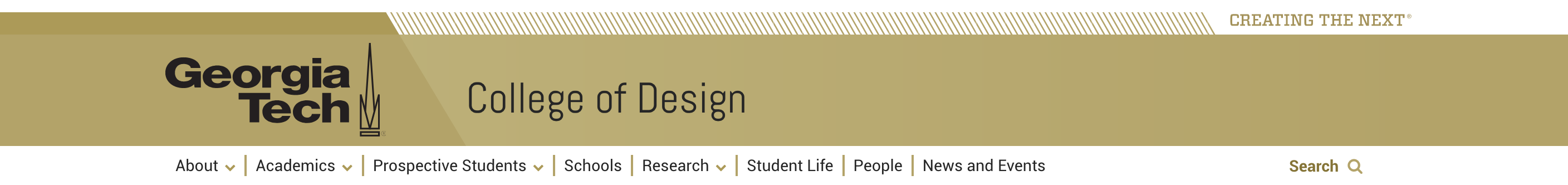 A screenshot of the College of Design Website menu.