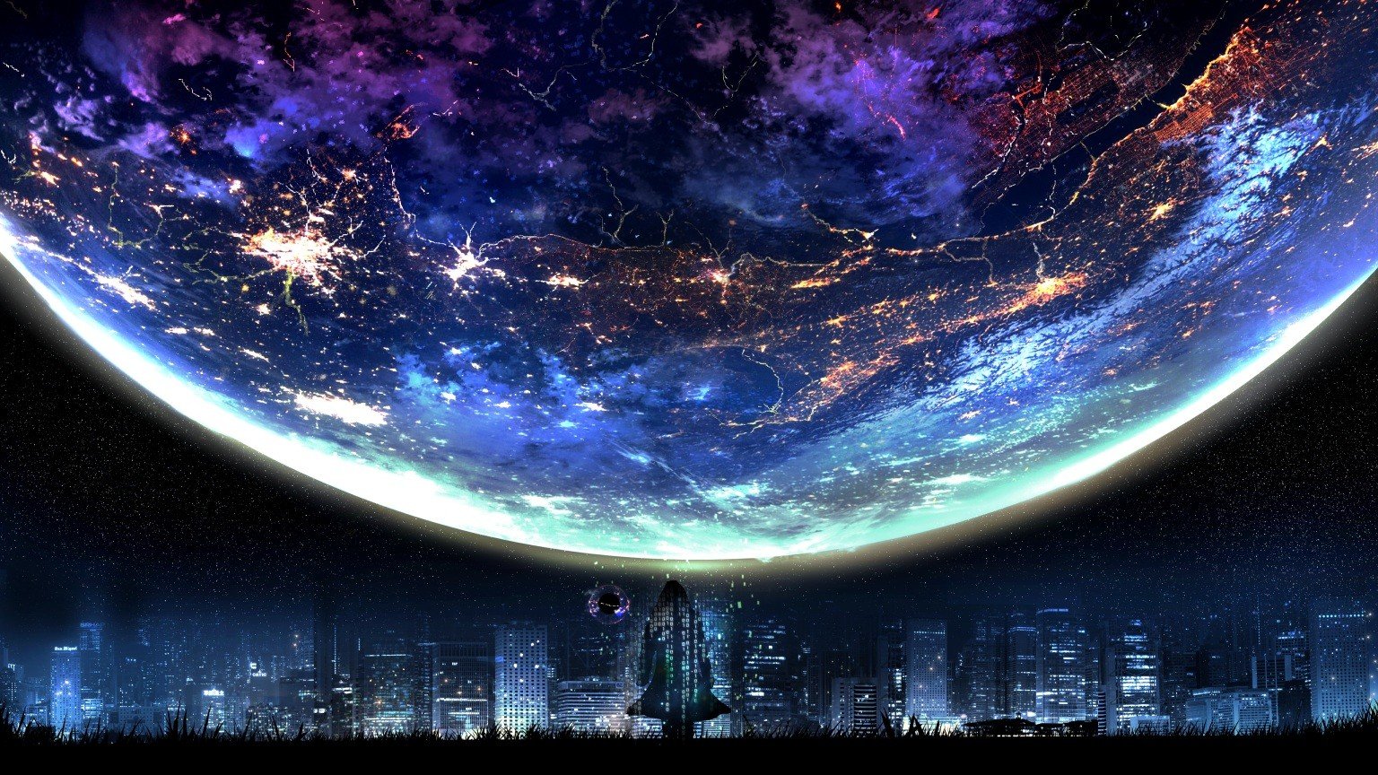 Planet over a skyline.