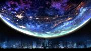 Planet over a skyline.